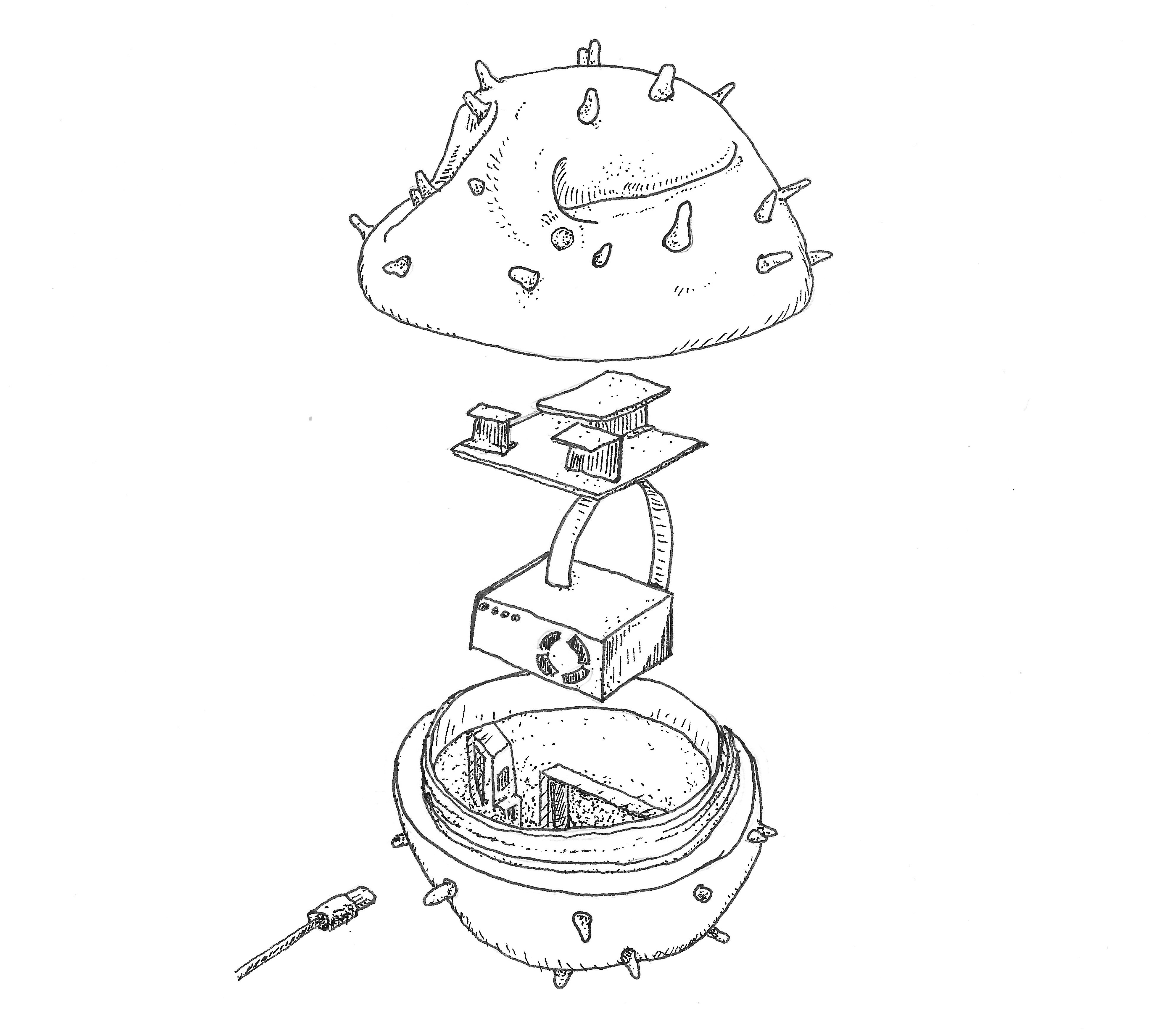 Exploded image of the insides of a Dustbox sensor showing how different parts fit inside the enclosure