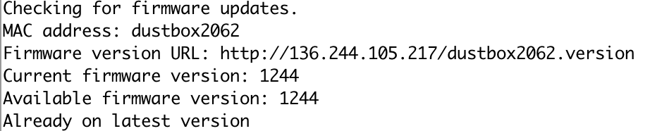 Image show that the Arduino application states 'Already on the latest version' if the firmware version on the device is the latest
