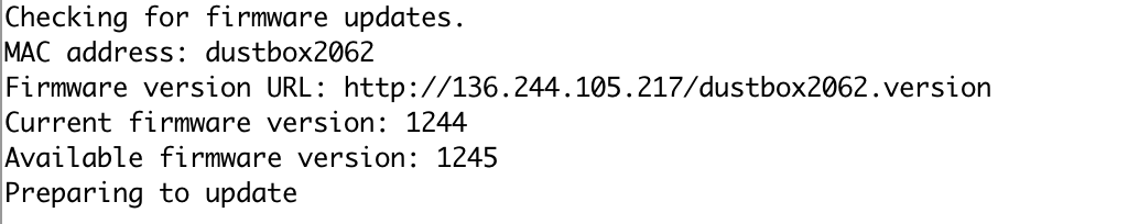 Image show that the Arduino application states 'Preparing to update' if the firmware version on the device needs to be updated