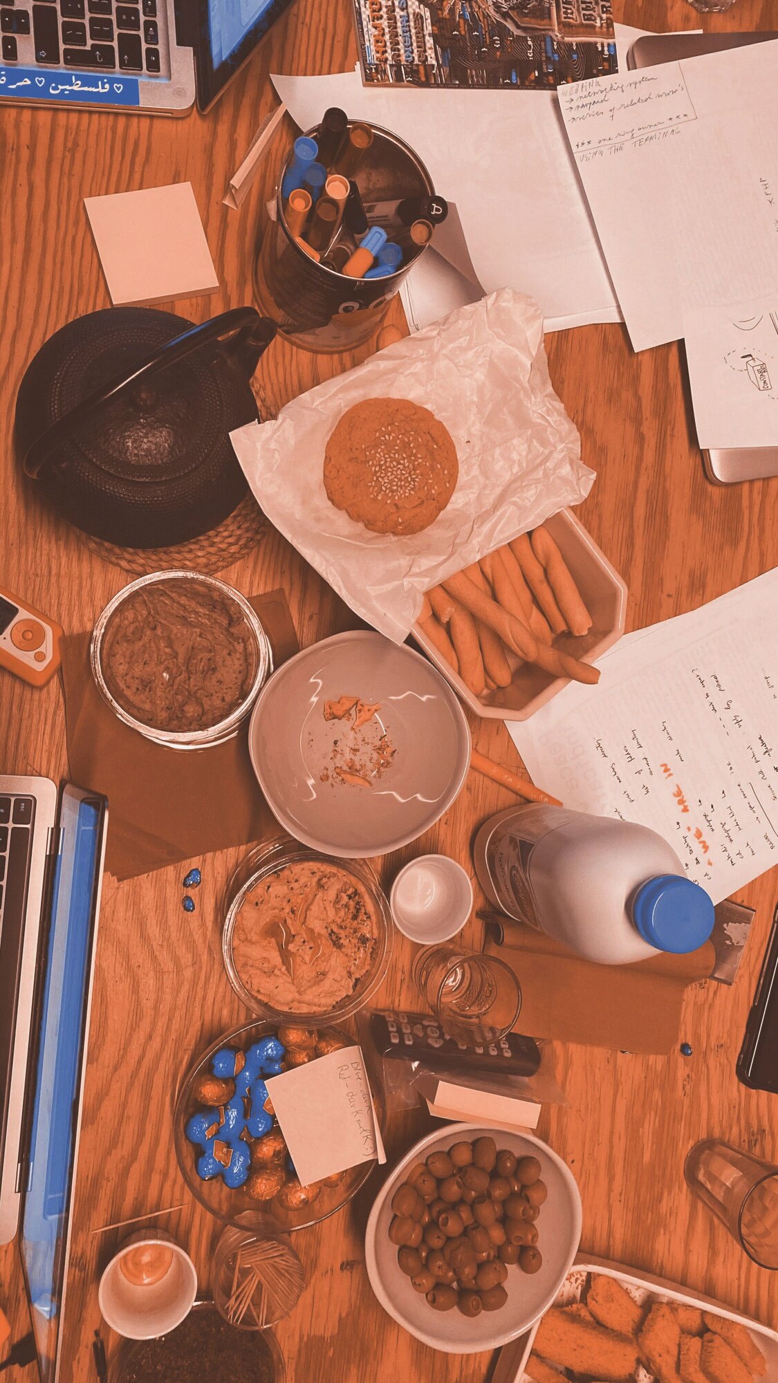 a table full of snacks, Cato brought some homemade sesame cookies as well, it was just two but we split them amongst the whole group